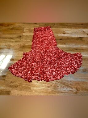 red white polka dot flamenco dance baile skirt Spanish skirt size small stretchy